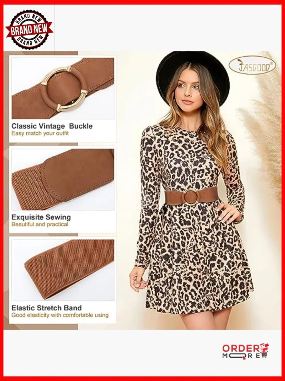 Vintage Stretchy Elastic Wide Waist Belt with Circle Buckle for Dresses